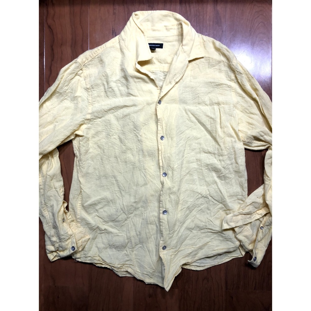 INC International Concepts Men's Medium Yellow Linen Blend Button Down Shirt